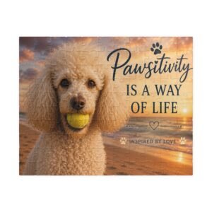 Pawsitivity Puzzle – Cute Poodle with Tennis Ball Sunset Jigsaw (110/252/520/1014 pcs)