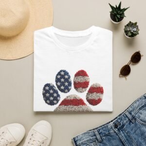 Patriotic Paw T-Shirt — "Paw to Be American" Flag Dog Paw Tee